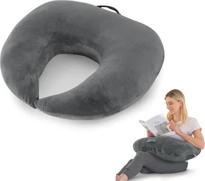 Obrázek produktu pro (antracitová) herní a čtecí polštář ve tvaru U na klíně, ergonomická opěrka rukou a zad s opěrkou loktů a zápěstí - postel, pohovka, dospělí a děti