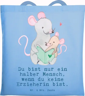 Produktbild von Mr. & Mrs. Panda Beutel Erzieherin Herz - Sky Blue - Geschenk, Schultasche, Beruf, Tote Bag, Lustig, Spruch, Tasche, Kindergarten, Einkaufstasche, Ausbildung