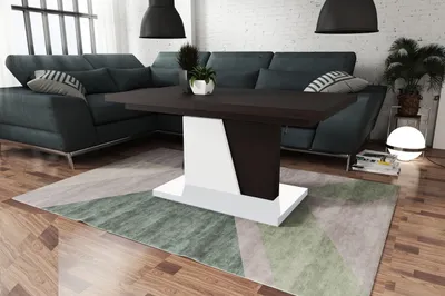 Produktbild von Grand Noir Couchtisch ausziehbar höhenverstellbar 120-180cm in Walnuss Wenge - Weiß matt modern vielseitig Wohnzimmertisch Esstisch Beistelltisch Sofatisch platzsparend hochwertig Wohnzimmer