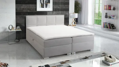 Produktbild von Boxspringbett QUADRAT 200x200 cm, mit Topper Bonellmatratze und zwei Bettkästen, Grau