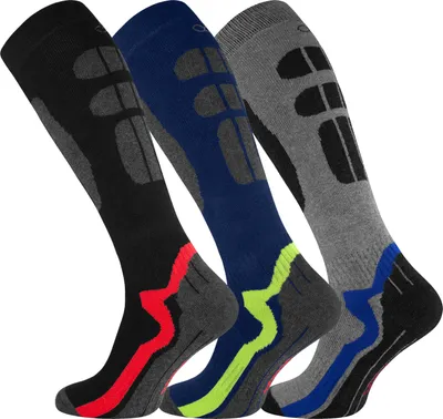 Produktbild von OCERA ADVENTURE Ski-Strümpfe für Damen & Herren, 3 Paar Thermo Kniestrümpfe mit Vollfrottee, Gepolstert, Warm - Blau-Rot-Grau Mix Gr. 43/46