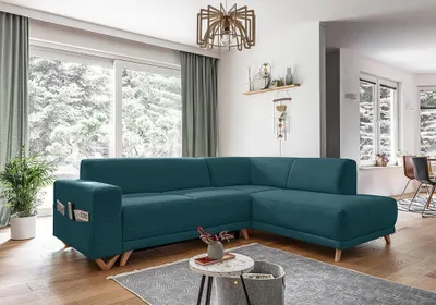 Image de MIUFORM Classy Sophie - Canapé d'angle avec fonction lit et coffre de lit L-FORME GAUCHE - 250 x 192 cm - Turquoise - Canapé-lit Canapé