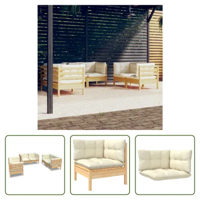 Produktbild von The Living Store 6-tlg. Garten-Lounge-Set mit Creme Kissen Massivholz Kiefer