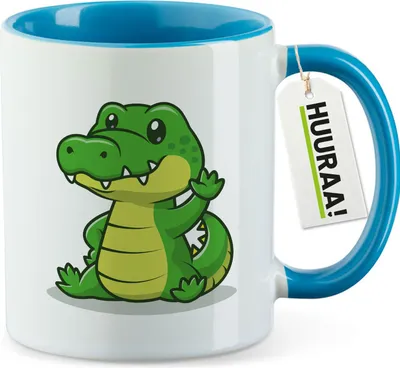 Produktbild von Huuraa Kaffeetasse Krokodil Comic 330ml Blau Keramik Kaffeebecher Geschenkidee