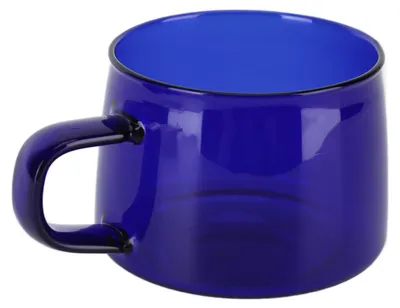 Image de Tasse à café transparente, 250 ml, verre borosilicaté, pour thé, eau ou lait, avec anse, bleue
