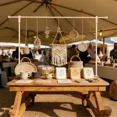 Image de Table d'exposition en bois, réglable en hauteur de 40 à 120 cm