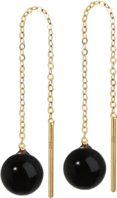Produktbild von Paar Echt Onyx Durchzieher 6mm Gelbgold 585 14 Karat Gold Ohrringe Ohrhänger