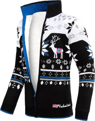 Produktbild von Nebulus Norweger Strickjacke mit Teddyfell SVERRE Herren, gefütterte Jacke , mit Reißverschluss , P6003 - Herren, schwarz-weiß, S