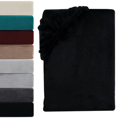Produktbild von Winter Spannbettlaken Teddy Plüsch 140-160x200 cm Warme Cashmere Touch Spannbetttuch Bettlaken, Schwarz