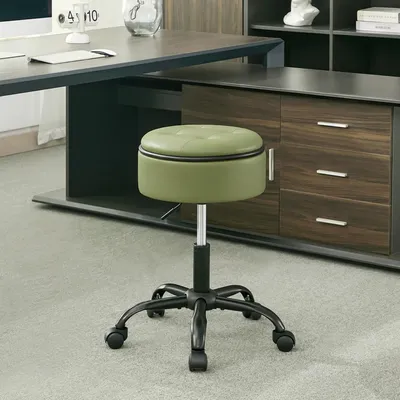 Image de Tabouret ergonomique sur roulettes, réglable en hauteur de 52,5 à 62,5 cm, de couleur verte