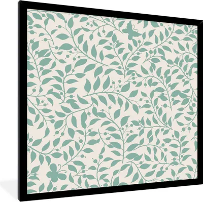 Produktbild von MuchoWow® MuchoWow® Gerahmtes Poster Blätter - Vintage - Muster 40x40 cm - Poster mit zchwarzem Bilderrahmen - Mit Rahmen - Wanddekoration Schlafzimmer