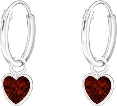 Produktbild von 925 Sterling Silber Creolen Ohrringe mit Zirkonia-Herz in verschiedenen Farben Farbe - Rot
