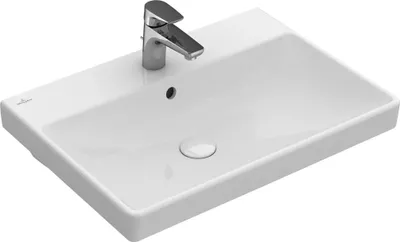 Produktbild von Villeroy & Boch Waschbecken Avento 415865, 650 x 470 mm, Rechteck, 1 Hahnloch (mittig durchgestochen), mit Überlauf, Weiß Alpin, 1 Stk.