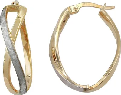Produktbild von Creole Ohrring 26x7mm gekreuzt bicolor teil-rhodiniert mattiert 9Kt GOLD gold 26x7mm