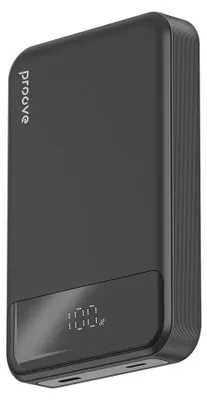 Imagen del producto de Proove – Batería externa Hoodman con USB-C, conector Lightning, carga magnética Qi, pantalla LED, 20 W, 10000 mAh – color