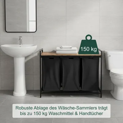 Produktbild von Wäschesortierer mit 3 herausnehmbaren Beuteln und Ablage