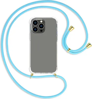 Produktbild von Handykette Backcover-Schutzhülle mit Band (Metall goldfarben) für Apple iPhone 14 Pro Max (6.7'') - himmelblau