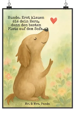 Produktbild von Mr. & Mrs. Panda Bild Hund Liebe Design DIN A5 - Weiß - Geschenk, Wandbild, drucke, Herz, Sprüche, Kunstdruck, Hunde, Niedlich, wanddeko, Designposter