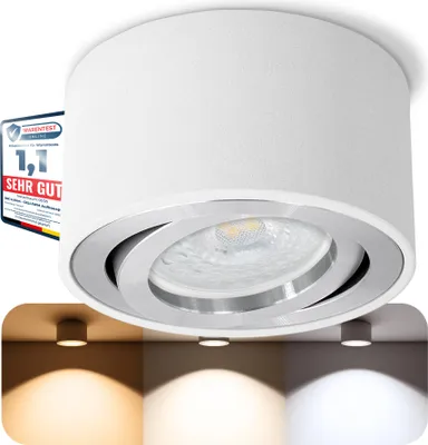 Produktbild von SSC-LUXon CELI-1 LED Aufbauspot weiß rund - flach & schwenkbar - Aufbaustrahler inkl. wechselbarem LED 230V Modul 4W drei einstellbaren Lichtfarben 3CCT