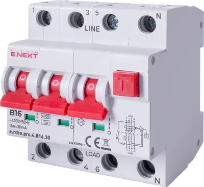 Produktbild von E.NEXT p0720029 Differenzialschutzschalter mit PRO-Modul 4P B 16A 30mA 6kA TYP A