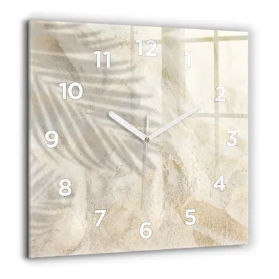 Produktbild von Wallfluent Große Wanduhr – Stilles Quarzuhrwerk - Uhr Dekoration Wohnzimmer Schlafzimmer Küche - Zifferblatt - weiße Zeiger - 60 cm - Schatten einer Palme im Sand
