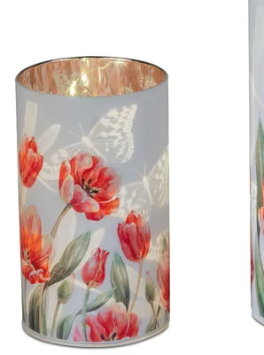 Produktbild von LED Tischlampe FRÜHLINGSZEIT Tulpen Zylinder 15cm weiß rot mit Timer Formano F25