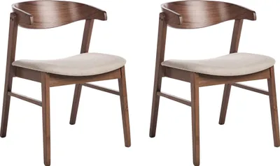Produktbild von BELIANI Esszimmerstuhl 2er Set Braun u. Beige Gummibaumholz Gepolstert mit Lehne Klassisches Design Holzstuhl mit Polstersitz