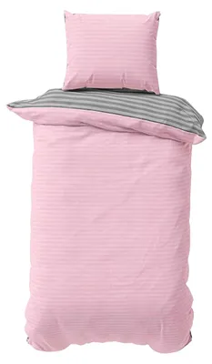 Produktbild von Bettwäsche 155x220 cm Baumwolle Rosa Grau gestreift Stripe Damast Bettbezug PolyBaumwolle Wendebettwäsche