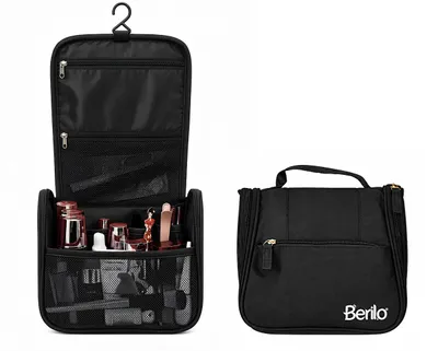 Produktbild von KULTURTASCHE zum Aufhängen 22x21x10cm Kulturbeutel Kosmetiktasche Reisetasche Toilettenorganizer Reise Tasche 81 (Schwarz)