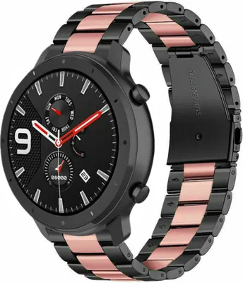 Produktbild von Strap-it Xiaomi Amazfit GTR Stahlarmband (Schwarz/Rosa)