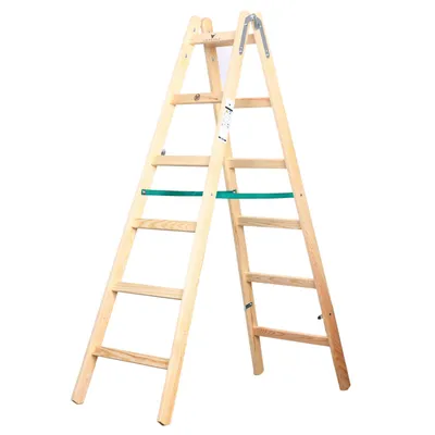 Produktbild von Holzleiter Standard 2x6 Stufen 150kg klappbare Malerleiter Klappleiter Doppelstufenleiter mit Eimerhaken