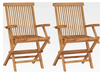 Produktbild von Klappbare Gartenstühle 2 Stück aus massivem Teakholz, stapelbar, Hochlehner