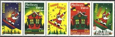 Produktbild von Briefmarken Frankreich 1998 Mi 3343-3347 Fünferstreifen (kompl.Ausg.) postfrisch Grußmarken