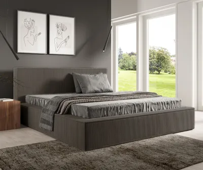 Produktbild von GUTTO Polsterbett FILO Grau 200x200 aus Kordstoff mit Metall-Lattenrost Modernes Design in trendigen Farben, mit Stauraum