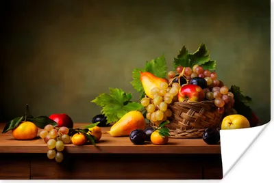 Produktbild von MuchoWow® Poster Rustikal - Korb - Obst - Stilleben 120x80 cm - Bilder