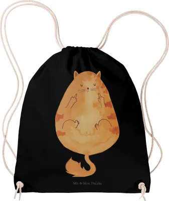 Produktbild von Mr. & Mrs. Panda Jutebeutel Katze Mittelfinger - Schwarz - Geschenk, rucksack stoff, Baumwolltasche, Beutel, sporttasche klein, Tiger, Cat, Genervt, Katzen, wander, Cats