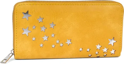 Produktbild von styleBREAKER Damen Portemonnaie mit Metallic Sternen | große Geldbörse mit Reißverschluss, Kartenfächern & Handyfach, Kunstleder 19 x 10 cm