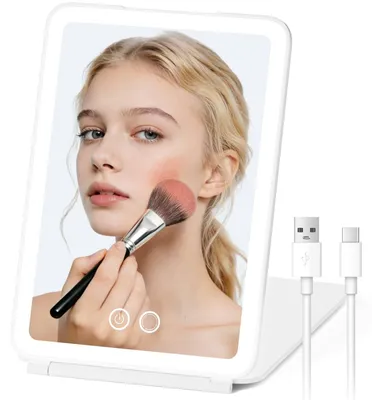 Make-up-Spiegel mit LED, 3 Lichtfarben, klappbar, 19,5x13 cm, weiß