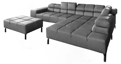 Produktbild von KAWOLA Sofa NELSON Ecksofa Leder anthrazit mit motorischem Sitzvorzug und Hocker Recamiere rechts