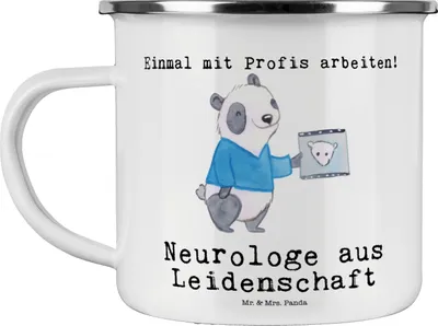 Produktbild von Mr. & Mrs. Panda Pott Neurologe Leidenschaft - Weiß - Geschenk, Lustig, Medizinstudium, metallbecher, Emaille Becher, Spruch, Mediziner, Beruf, Campingtasse, Tasse