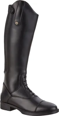 A single black riding boot shown from the side against a white background.