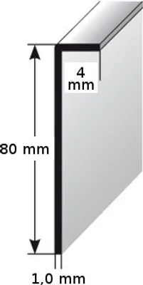 Produktbild von Einklebe-Sockelleiste für Designbeläge, Höhe: 80 mm, Breite: 4 mm, Aluminium (silber eloxiert), selbsklebend, Typ: 464