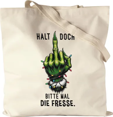 Produktbild von Halt doch bitte mal die Fresse Jutebeutel Anti Weihnachten Stinkefinger