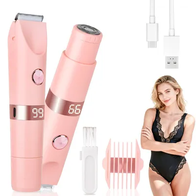 Productafbeelding van Elektrische scheerapparaat voor dames en bikinischuurtje, 2-in-1, met LED-digitale display, IPX7 waterdicht, geschikt voor nat en droog gebruik, oplaadbaar