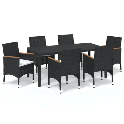 Image de salon de jardin 7 pièces avec coussins Poly rotin noir
