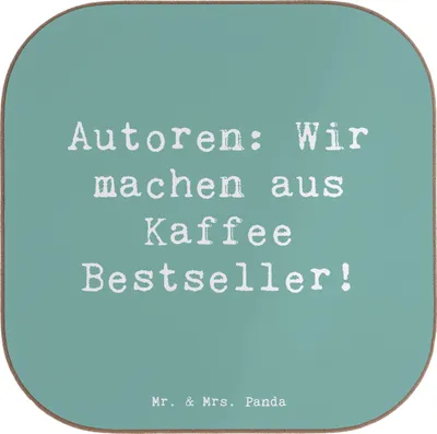 Produktbild von Mr. & Mrs. Panda Getränkeuntersetzer Spruch Autorin Kaffee - Meeresbrise - Geschenk, Untersetzer für Gläser, Berufsprodukte, Schreiben, Beruf, Berufsalltag, Poster, Glas