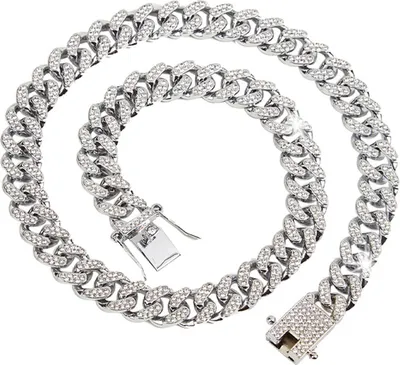 Produktbild von Herren-Armband, dicke Kette, Hip-Hop-Stil, polierte Zinklegierung, Strass-Dekor, ausgehöhlte Kette, Handgelenksarmreif für Party und Club