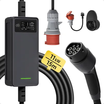 Obrázok produktu pre Nabíjačka pre elektromobily typu 2 – Elektrická nabíjačka – Nabíjací kábel – Nabíjací stanica – Nabíjačka pre elektromobily – 11 kW, 16A, 3-fázová