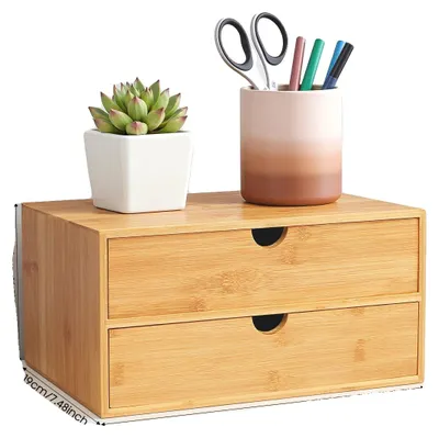 Image de Organisateur de bureau, en bambou, rangement polyvalent, en bois