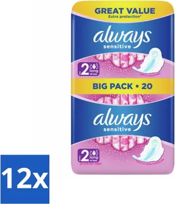 Produktbild von Always - Damenbinden - Lang - Sensitiv - 20 Damenbinden - Vorteilspack - 12 Stücke